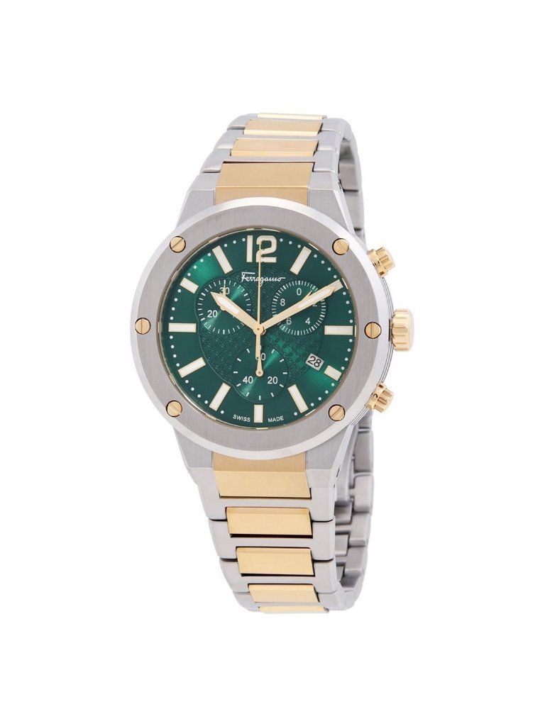 Nwt Ferragamo F-80 Chronograph Quartz Green Dial Men's Watch